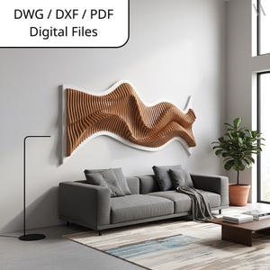Abstract Wood Wall Art, 3D Wave Design, CNC Cut Files (dwg, dxf, pdf)