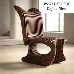 Parametrisk stol 1.1 CNC-filer • Modern konst Vågiga träorganiska samtida skulpturala möbler DXF-ritningar • Digital nedladdning