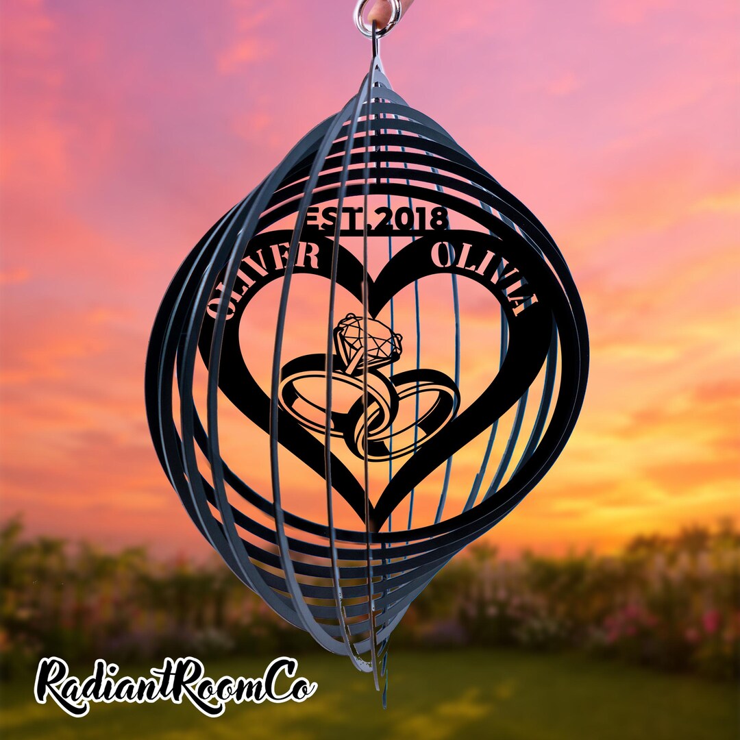 Invincible Wind Rings Custom Metal Wind Spinner With Wedding Rings, Personalized Couple Name ...