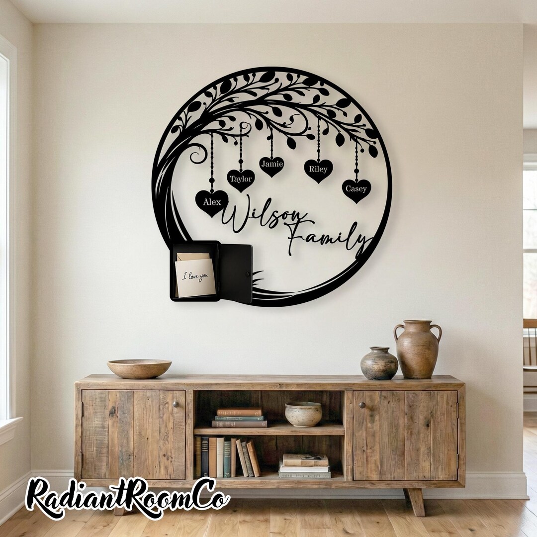 Personalized Metal Wall Art With Secret Message Box, Tree of Family ...