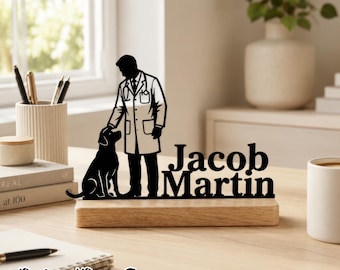 Decoración de mesa metálica para veterinarios, letrero personalizado para técnicos veterinarios, decoración única para consultorios de clínicas veterinarias