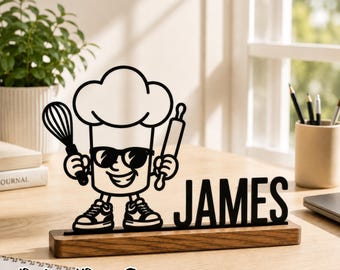 Decoración de mesa metálica para pastelero, letrero personalizado para graduado culinario, regalo único para pasteleros.