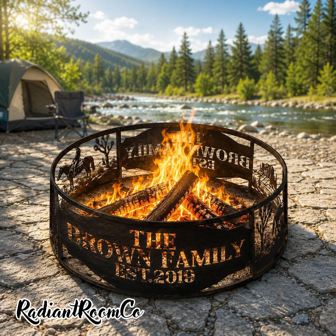Cowboy Custom Metal Fire Pit Ring, Personalized Desert Western Outdoor ...