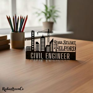 Placa de escritorio personalizada para ingeniero civil, decoración metálica para oficina, regalo ideal para un nuevo trabajo o ascenso.