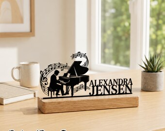 Male Pianist Metal Table Decor, Custom Piano Orchestra Name Plaque, Classical Music Student Gift