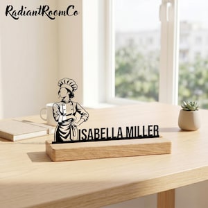 Female Chef Metal Table Decor, Custom Restaurant Cook Desk Plate, Culinary Graduation Gift
