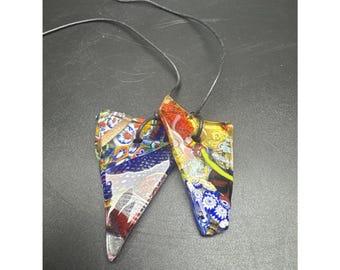 Vintage blauwe Murano Millefiori Venetiaans mozaïekglas bloemen hanger ketting