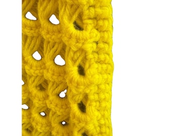 Hand Crochet Bright Yellow Afghan with Scalloped Edge 60x 50