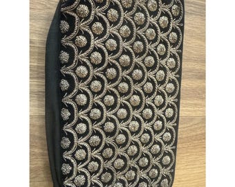 Vintage clutch zwart fluwelen kralen avondtasje druksluiting 8 x 6 elegante partij