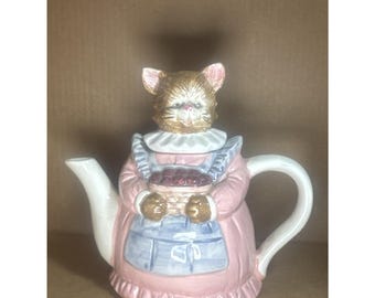 Vintage handgeschilderde Mrs. Whiskers Mother Cat theepot