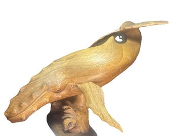 Handgemaakte houten walvis standbeeld snijwerk houtsnijwerk figuur decor kinderen cadeau kunst