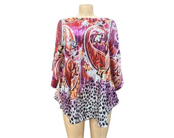 Chicos Dolman paisley print bloemen satijnen roze top damesmaat S/M -