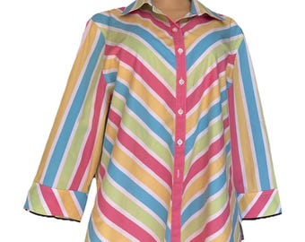 Foxcroft Sport Dames SZ 18, kreukvrij Rainbow Easter Spring-blouseshirttop voor dames