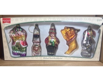 VINTAGE vakantieplek 6 glazen kerstversieringen kerstman sneeuwpop longs drugs NIEUW