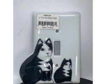 NUEVA placa de cerámica hecha a mano con ilustración de gato y 1 interruptor, acabado brillante.