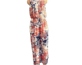 Enfocus Studio-jurk dames 8 maxi witte en blauwe bloemenprint mouwloos