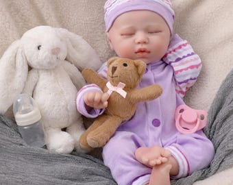Bebé renacida de silicona realista de 13 pulgadas, recién nacida durmiendo, hecha a mano con peso para colección, regalo.