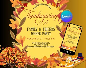 Thanksgiving Dinner Einladung bearbeitbare Vorlage