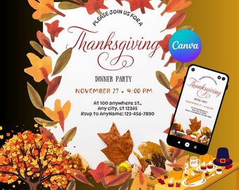 Thanksgiving Dinner Einladung bearbeitbare Vorlage