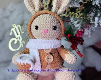 PATRÓN de Crochet Conejito, Tutorial Amigurumi PDF en Español, Patrón de Crochet Conejito Navideño Amigurumi, Patrón de Conejo a Crochet