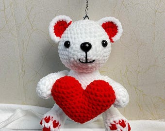 Crochet Bear Keychain Pattern PDF – Cute Teddy Holding Heart, Valentine Amigurumi Tutorial