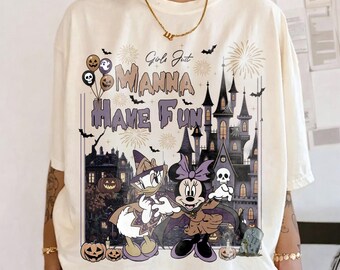 Disney Minnie & Daisy Skeleton Girl Just Wanna Have Fun Halloween Shirt, Magic Kingdom Besties Disney Girl Trip Tee, WDW Halloween Girl Trip