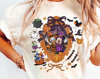 Camiseta vintage de Disney Minnie y Daisy para Halloween, Camiseta de Disney Besties para un viaje de chicas a Disney para Halloween, Camiseta de Minnie con calabazas de bruja, Halloween 2026