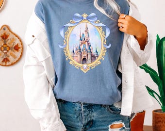 Comfort Color® Disney Magical Castle Shirt, Magic Kingdom Blue Coquette Shirt, Disney Castle Fairytale Shirt, Disneyworld Family Trip Shirts