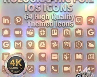 iOS Icon-Paket | 64 4K PNG-Dateien | Holografische Folie Glanz | Regenbogen Home Screen Theme