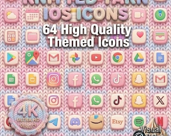 Gestricktes iOS Icon Pack | 64 Pastell App Cover (4K Digital Download)