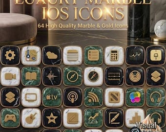 Marmor App Icons | Gold Smaragd iOS Theme (64, 4K, Digital Download)