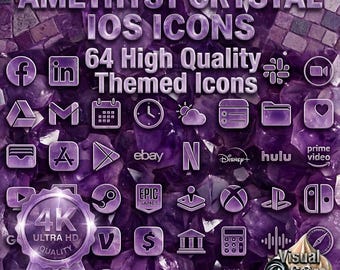 Amethyst iOS Icons | 64 Lila Edelstein App Covers (4K Digital Download)