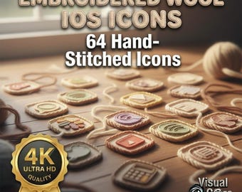 Gestickte Wolle Icons | 4K Hand genäht | Pastell gemütlich | iOS 18+ Startbildschirm