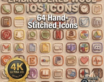 Gestickte Wolle Icons | 4K Hand genäht | Pastell gemütlich | iOS 18+ Startbildschirm