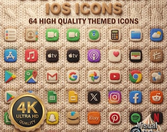 Zopfmuster iOS Icons | 64 App-Cover 4K | Gemütlicher Pullover Textur | Winter iPhone Theme