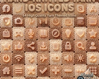 Iconos de la aplicación Yarn / Textura de lana tejida a mano, tema marrón beige (descarga digital)