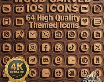 Holz geschnitzte App Icons 4K | Rustikale Walnuss iOS Cover (Digitaler Download)