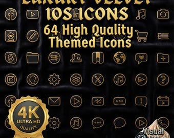 Luxus Gold App Icons | 4K Schwarzer Samt | Eleganter Stil | iOS 18+ Startbildschirm