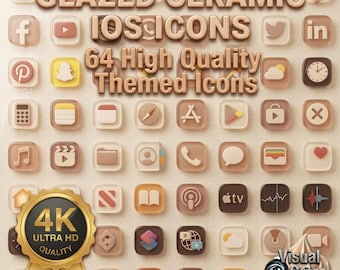 Warmer Ton iOS Icon Pack | Glasiertes Keramik-Thema (4K PNG-Dateien, digitaler Download)