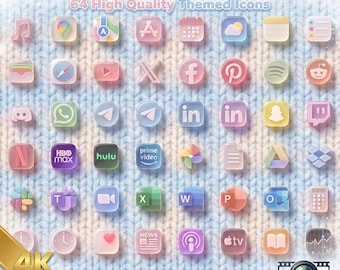 iOS-Symbole | 4K PNG Paket | Verschneite Strickpastelle | iPhone Android Theme