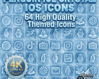 Eis Pinguin App Icons | Crystal Blue iOS Theme (64 PNG Covers, 4K) (Digitaler Download)