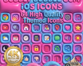 Bubblegum App Symbole | 4K Pink & Blau iOS /Android (Digitaler Download)