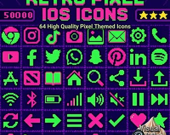 Retro Pixel App Icons | Neon 8-Bit Theme (Digitaler Download)