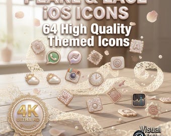Perle Spitze iOS Icons | 64 4K App-Cover | Zart Pastell Luxus | Kokette Braut Geschenk