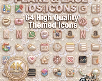 Perle Spitze iOS Icons | 64 4K App-Cover | Zart Pastell Luxus | Home Screen Thema Geschenk