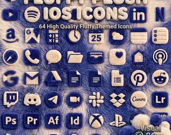 Flauschige Plüsch App Icons | Blau & Weiß iOS Android Theme (Digitaler Download)