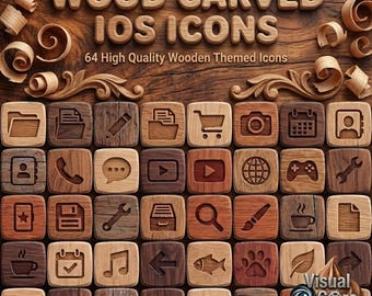 Holz App Icons | Rustikale geschnitzte Holzstruktur (Digital Download)