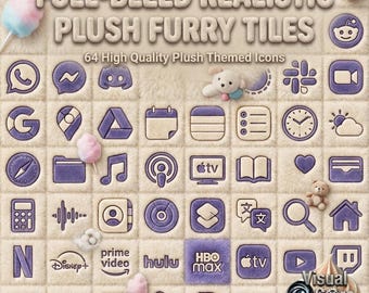 Iconos de aplicación de peluche morado / Tema Kawaii acogedor (Descarga digital)