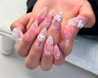 3D Sakura Press On Nails: Pink Cherry Blossom Handmade Design