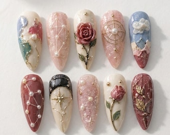 Uñas postizas Rose Kpop / Royal Core 3D Rose Art